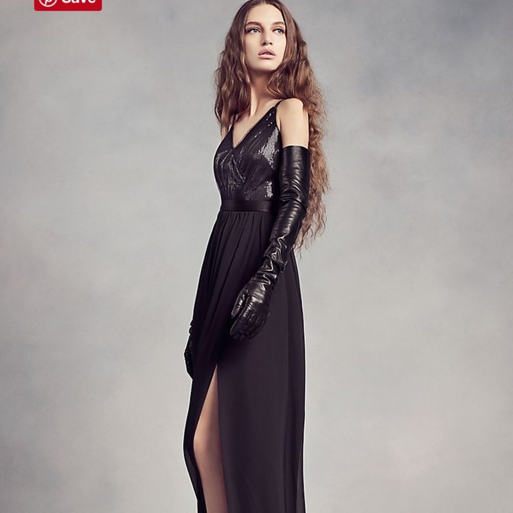 sequin bodice bridesmaid dress with chiffon skirt